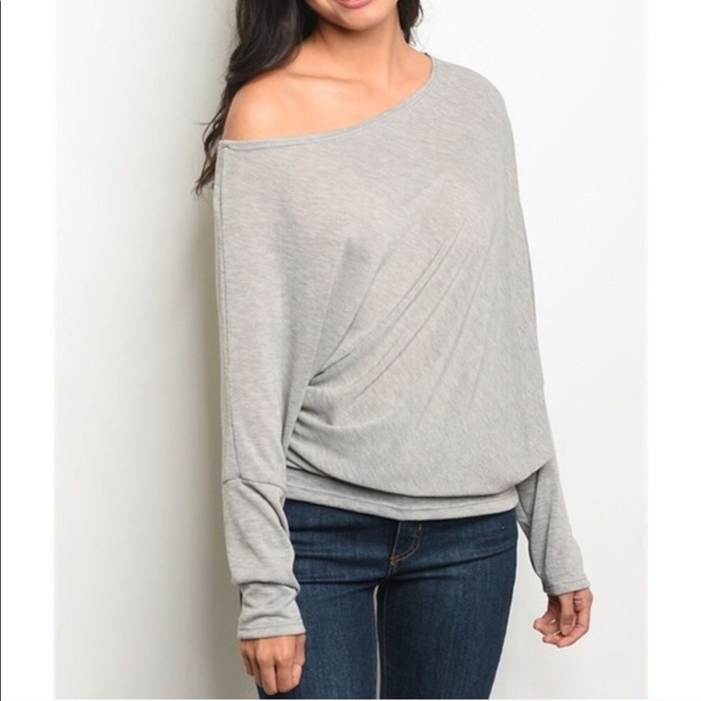 Gray dolman off the shoulder  top